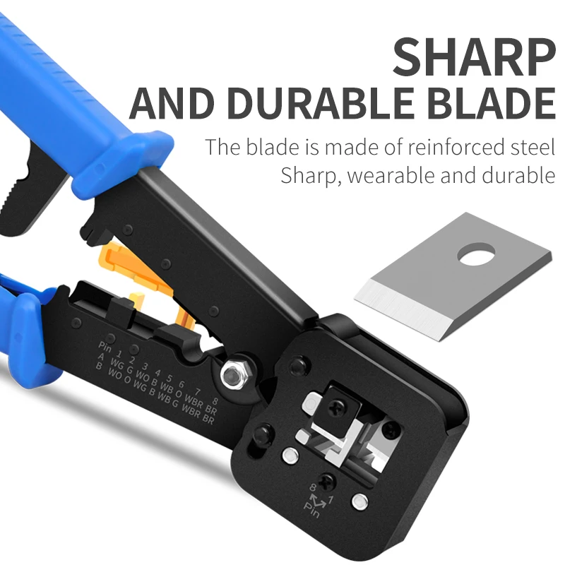 CNCOB RJ45 Crimper Hand Network Tools Pliers 8p8c Cable Stripper RJ12 RJ11 Clamp+30 Cat6 Pass Through Connectors And Covers