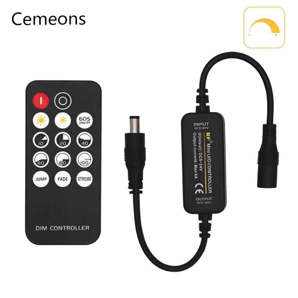 

Mini LED Dimmer DC5-24V 6A Wireless RF Controller Switch 14 Key Remote Control Single Color 3528 5050 2835 COB LED Strip Light