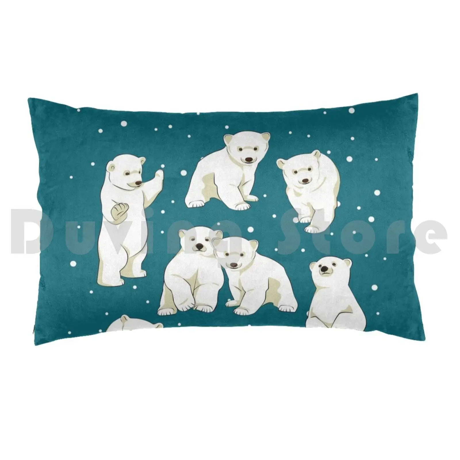 Cute Polar Bear Cubs Pillow Case Printed 50x75 Bears Polar Bear Cubs Cute Animals Arctic White Christmas