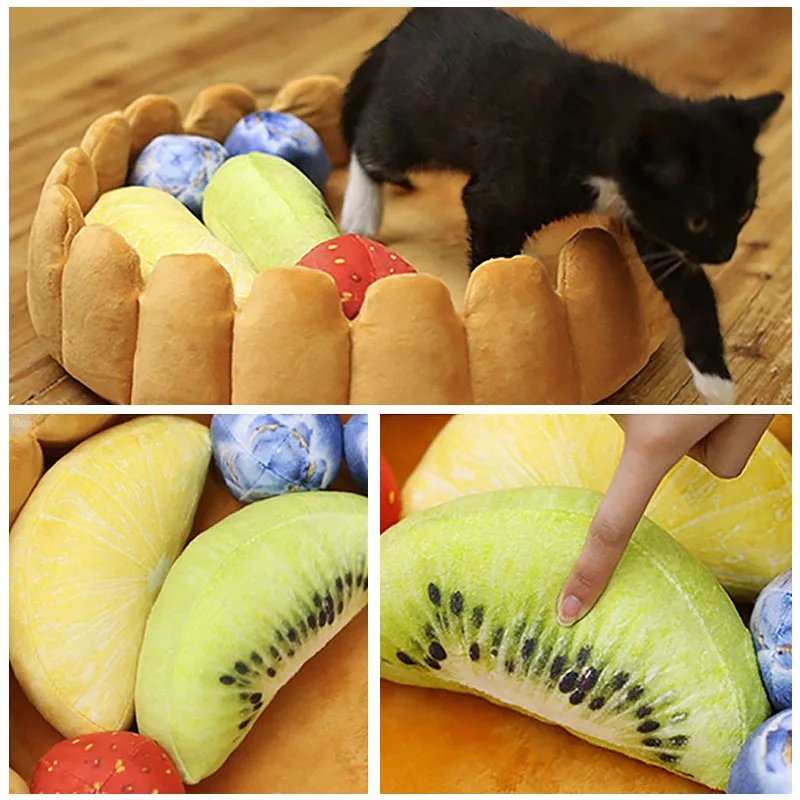 Imagem -04 - Casa de Cama para Cachorro e Gato com Torta de Frutas Kawaii Algodão Canil para Animais de Estimação em Forma de Bolo Filhote de Cachorro Engraçado Gatinho Ninho Lavável Almofada Quente