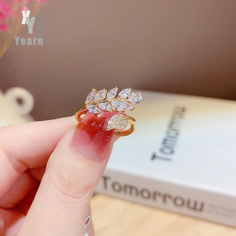 

Glittering Zircon Gold Color Leaf Rings For Woman in 2025 Goth Girl's Fashion Jewelry Korean Party Luxury Finger Set Accessories