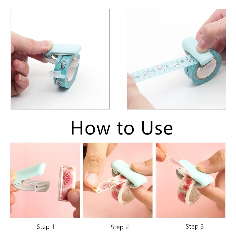 Cute Washi Tape Cutter Set Of 3 - Mini Portable Tape Dispenser Clip For Home, Office, School (Random Colors)