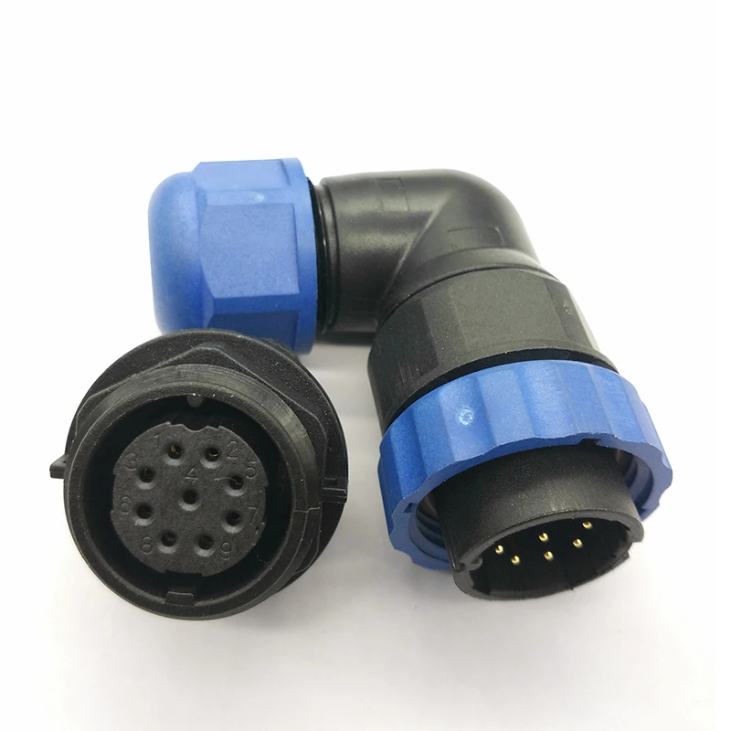 SP20 Aviation Plug socket Industrial cable Back Nut connectors IP68 L TYPE waterproof connector 1/2/3/4/5/6/7/9/10/12/14 Pin