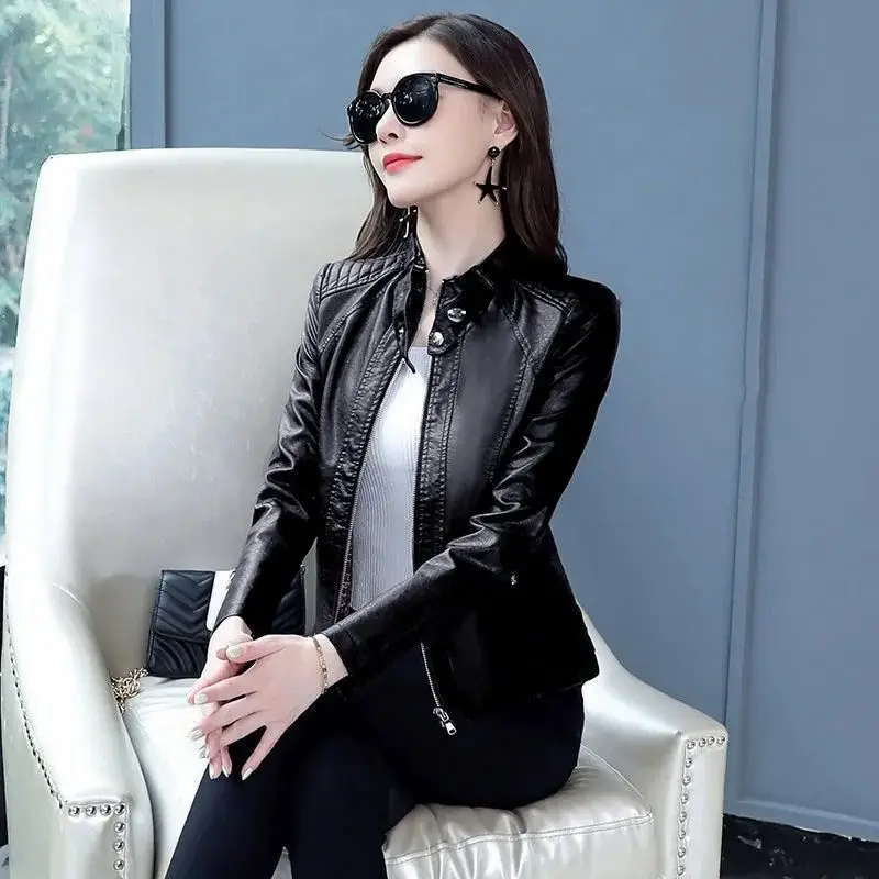 2024 New Autumn And Winter PU Leather Jacket Women Short Coat  Young Mothers Wear Imitation Leathe Outwear Female L257