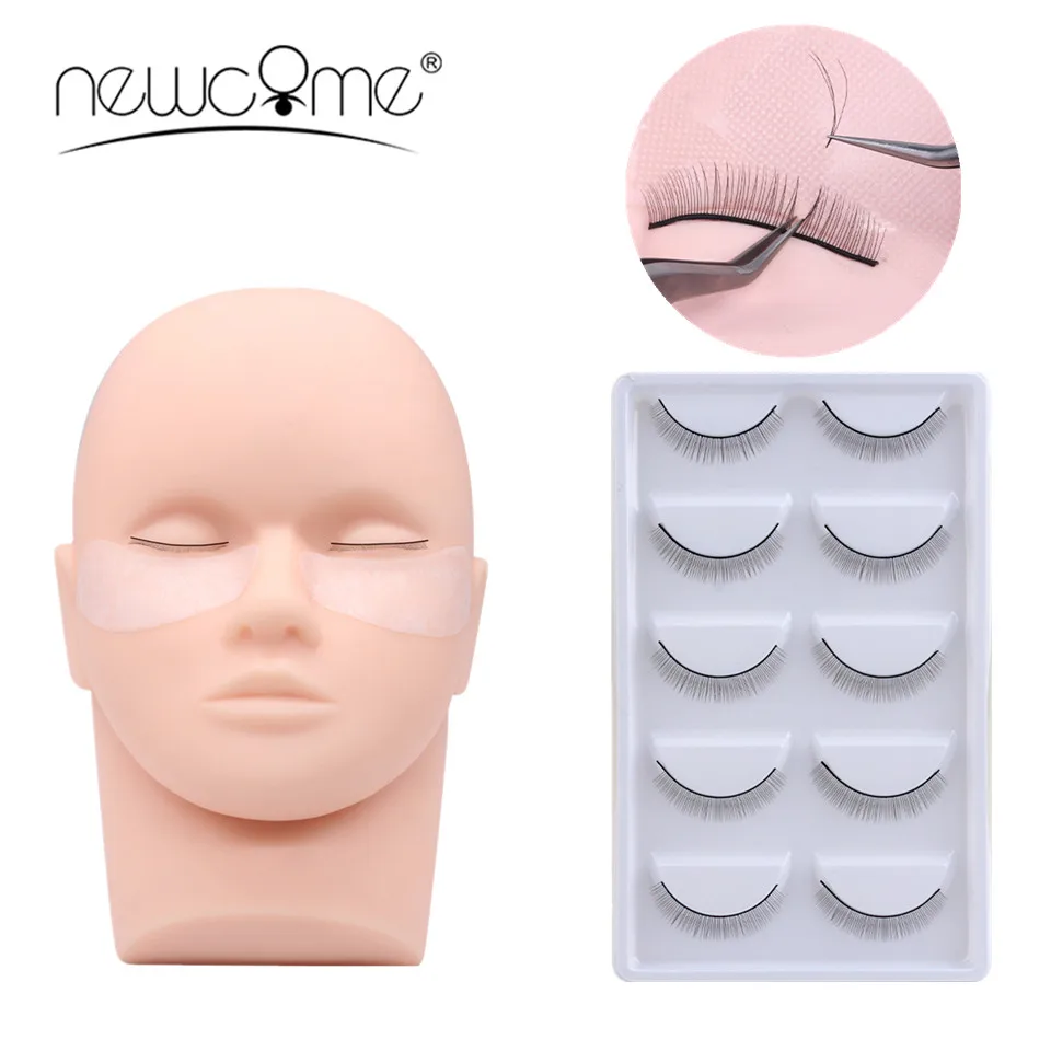 

NEWCOME Training False Eyelashes Handmade Practice Silicone Model Head Beginner Training Set Practicing Eyelash Extension Tools