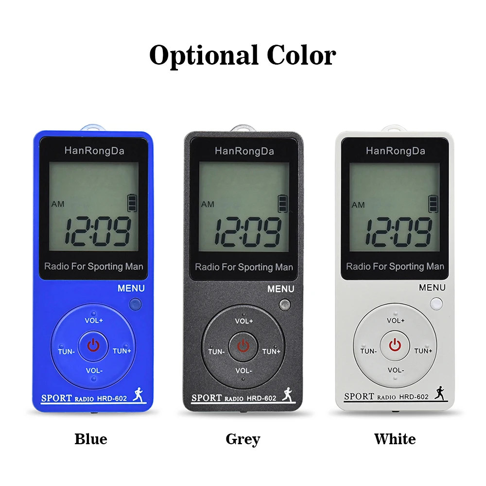 HanRongDa HRD-602 المحمولة راديو استقبال FM/AM راديو LCD عرض قفل زر جيب راديو مع سماعة الرياضة عداد الخطى