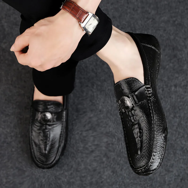 Crocodile Pattern Genuine Leather Loafers Mens Luxury Slip On Moccasins Casual Driving Shoe Men Boat Shoes