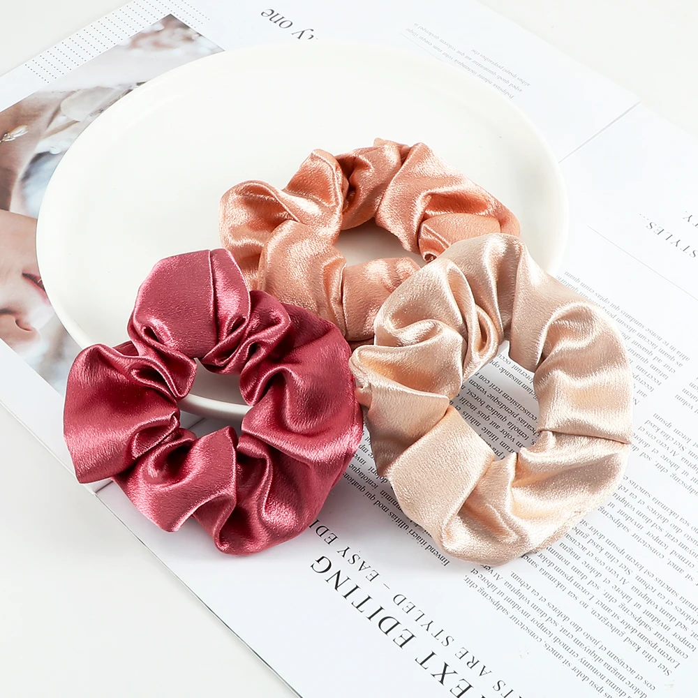 Vintage Satin Silk Scrunchie Solid Color Elastic Hair Bands Fashion Headband Ponytail Holder Rope Women Girls Hair Accessories