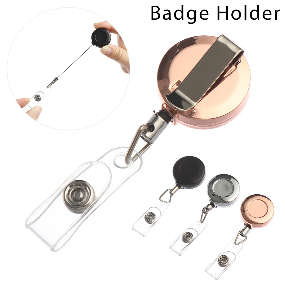 1PC Retractable Badge Pull Buckle Metal Retractable ID Card Badge Reel Holder Door Pass Chain Work Card Keychain Office Supply