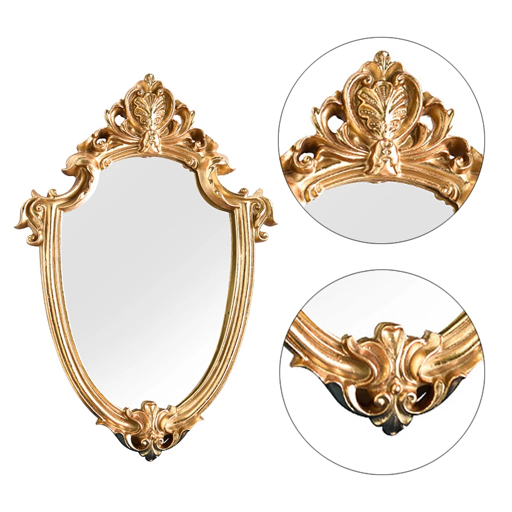 Vintage Makeup Mirror Gold Frame Mirror Decorative Wall Hanging Mirror Small Nordic Retro Decoration Mirror Makeup Wedding Gift