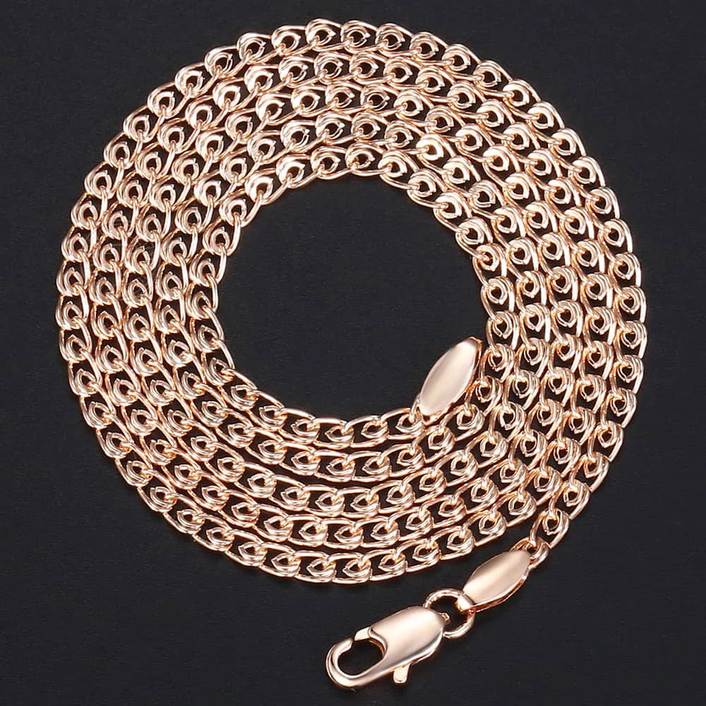 3mm Thin Necklace For Women Girls 585 Rose Gold Color Link Chain Necklace Woman Jewelry Hot Valentines Gifts 50cm 60cm GN462