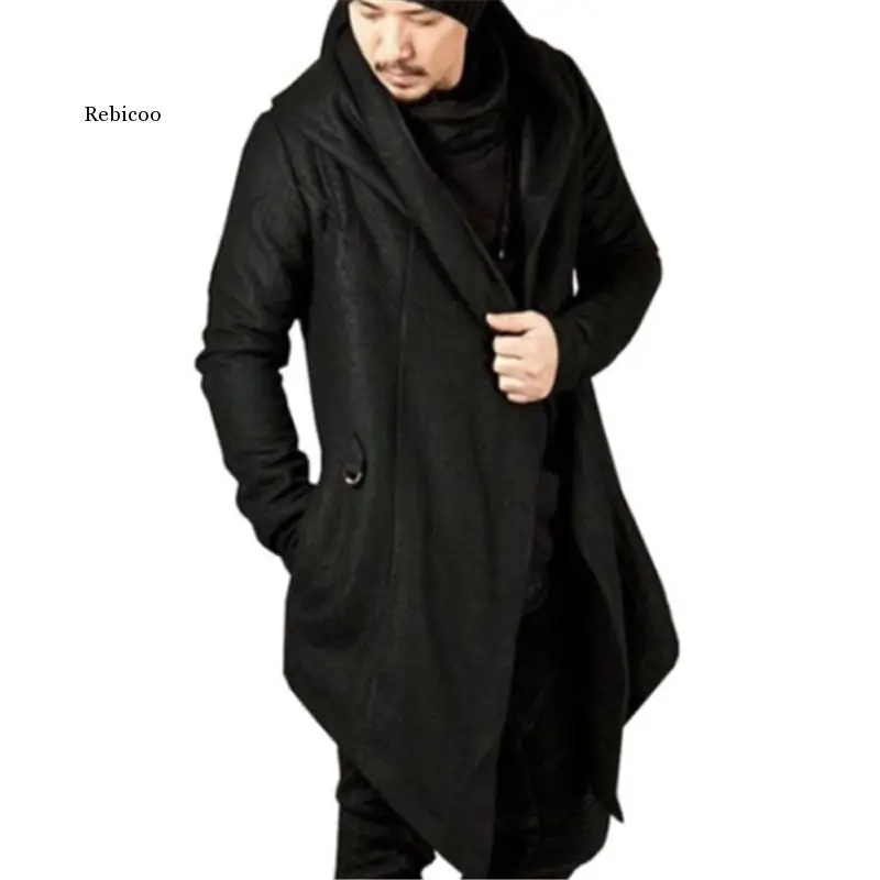 ผู้ชาย Casual Hooded Trench ฤดูใบไม้ร่วงฤดูหนาวเสื้อแขนยาวถัก Cardigan Slim Trench ทึบเสื้อกันหนาว Streetwear ชายเสื้อ