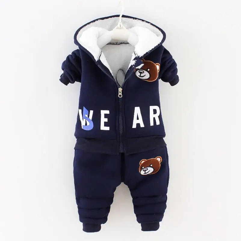 Neue Kinder-Sets Herbst Winter Dicke Plüsch-Baumwollkleidung Junge Mädchen Cartoon Kapuzenjacke+Hose 2-teiliger Anzug Kinder-Trainingsanzug 0-5 Jahre – Detail 3
