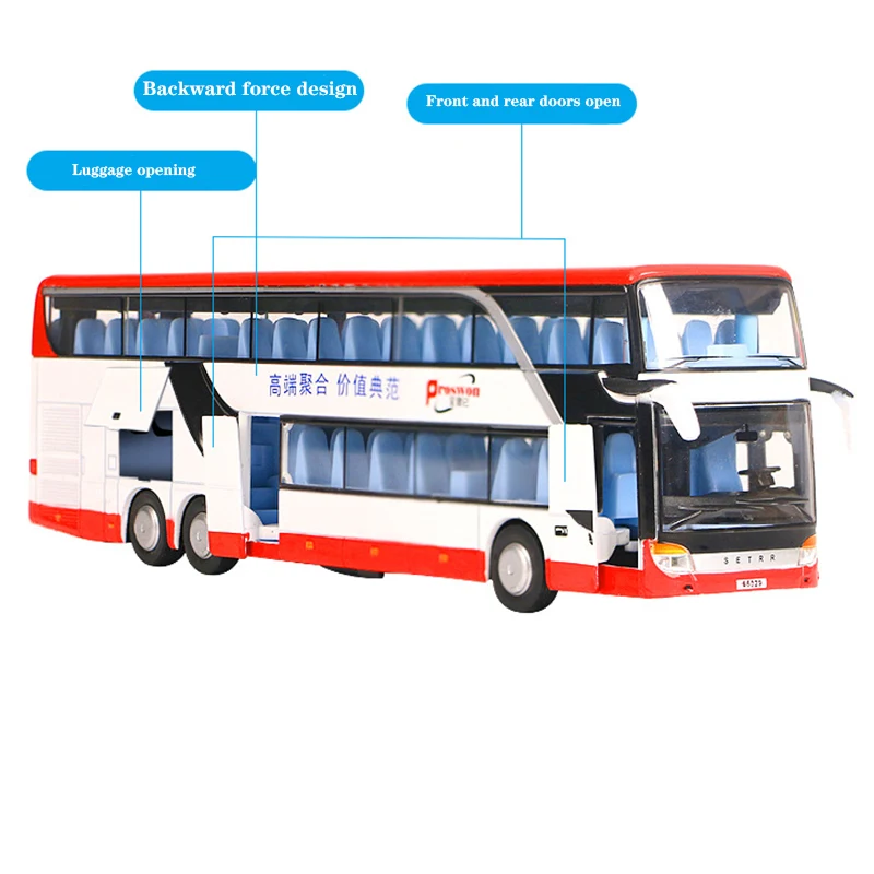 Hoge Kwaliteit 1:32 Legering Pull-Back Bus Model, Hoge Imitatie Dubbele Sightseeing Bus,Flash Speelgoed Voertuig, Gratis Verzending