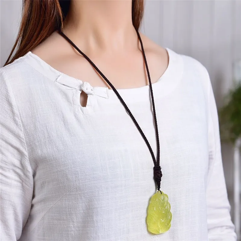 Genuine Natural Yellow  Quartz Fox Pendant Crystal Women Men Wealthy Stone Fashion Necklace AAAAA