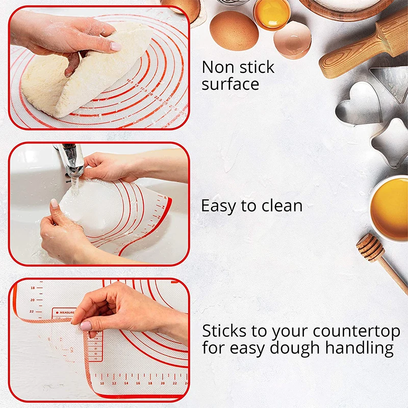 80/70/60cm Large Silicone Baking Mat Pastry Rolling Kneading Baking Pad Kitchen Mat Crepes Pizza Dough Nonstick Pan Cooking Tool