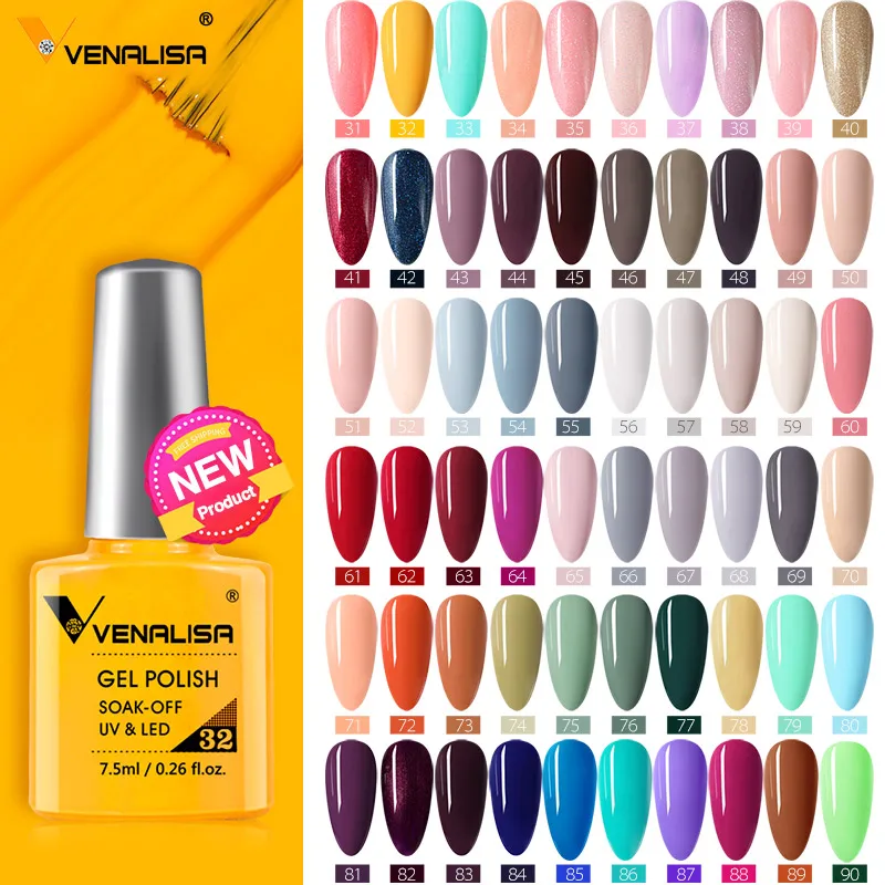 Venalisa 7.5Ml สีเจลทาเล็บ60สี Glitter เล็บสีเล็บสำหรับเล็บ Art เล็บ Top Coat Soak Off เคลือบ UV เจลเคลือบเงา