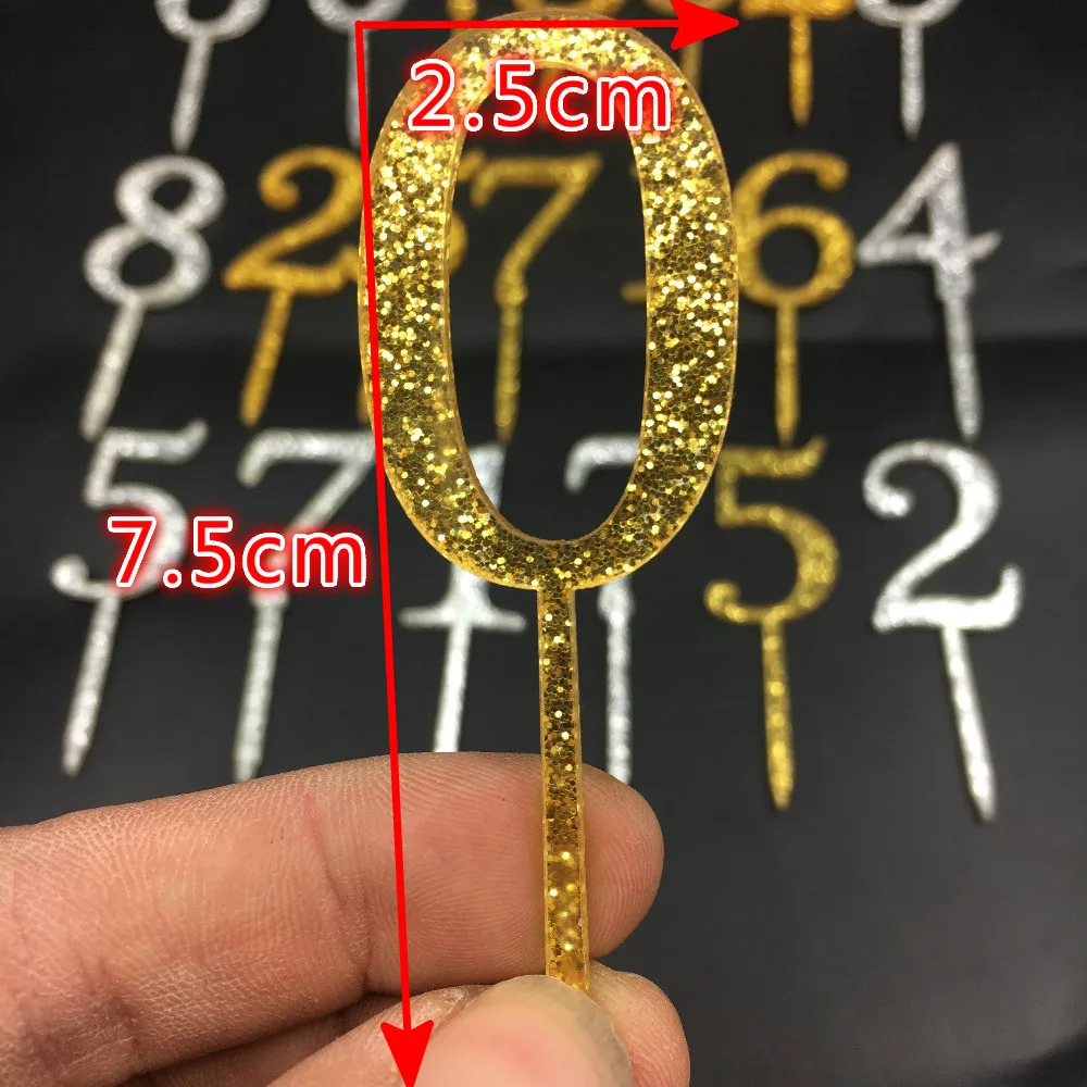 1 pieza de número acrílico plateado dorado brillante 0123456789 Adorno de tarta para niños, decoración de fiesta de aniversario de cumpleaños