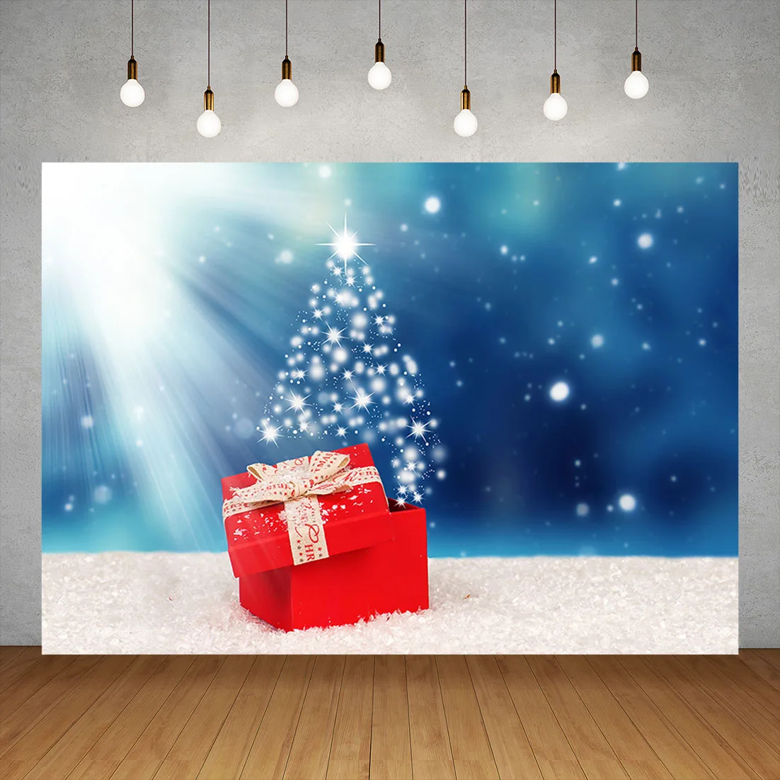 Фон для фотосъемки Рождество красный подарок снег синий боке стена Виниловый фон для детей вечерние фотосессия Фотостудия
