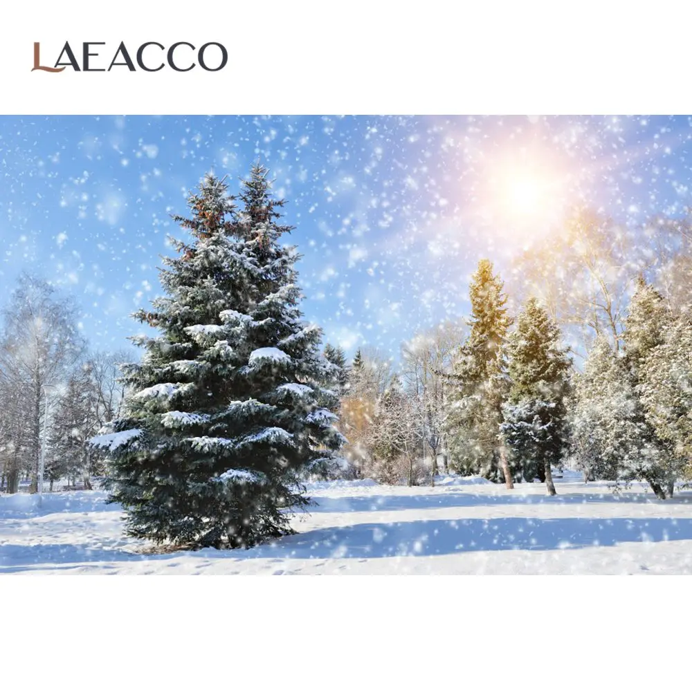 Laeacco Winter Snow Mountain Pine Tree Forest Way Natural View Scenic Photographic Background Photo Backdrop For Photo Studio