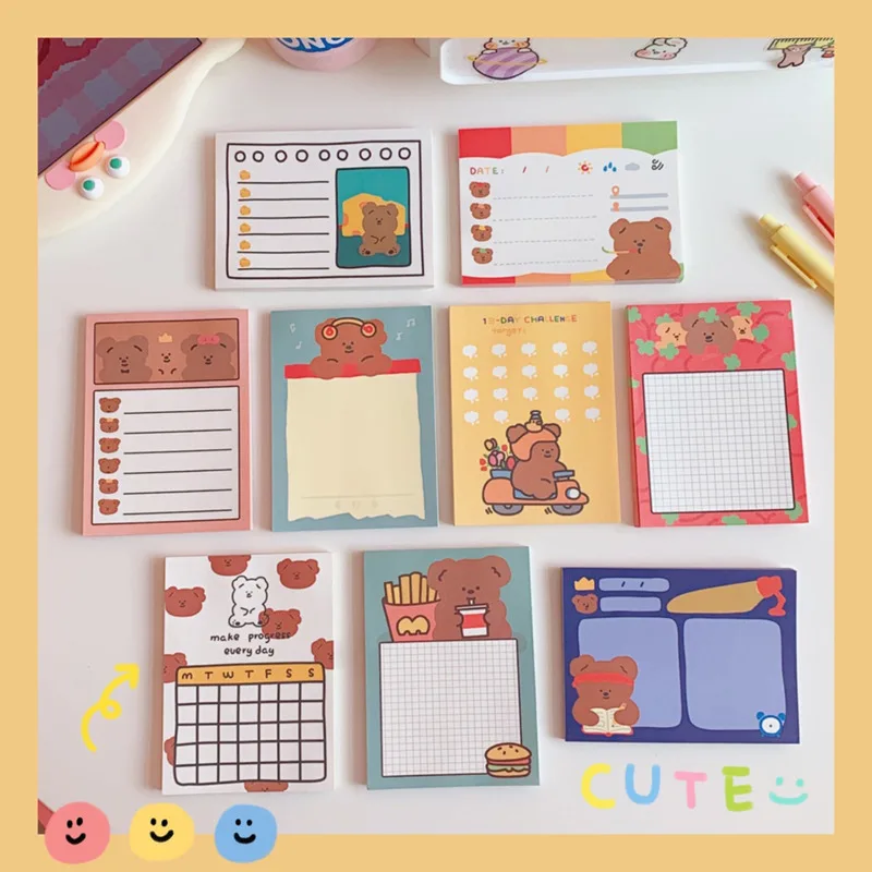 Korean Ins Cartoon Cute Bear Memo Pad 50 Sheets Student Weekly Planner Stickers To Do List Mini Notepad Kawaii School Stationery