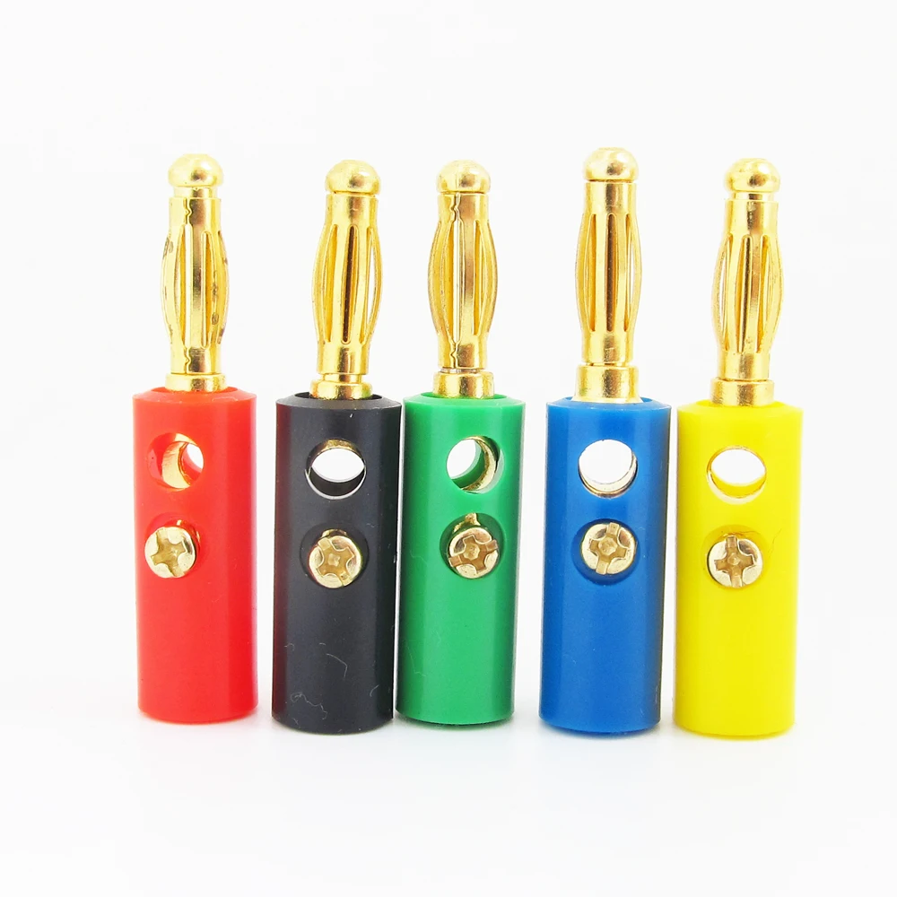 1 set 5 Colors Gold Plated 4mm Banana Plug Male Speaker Cable Connectors