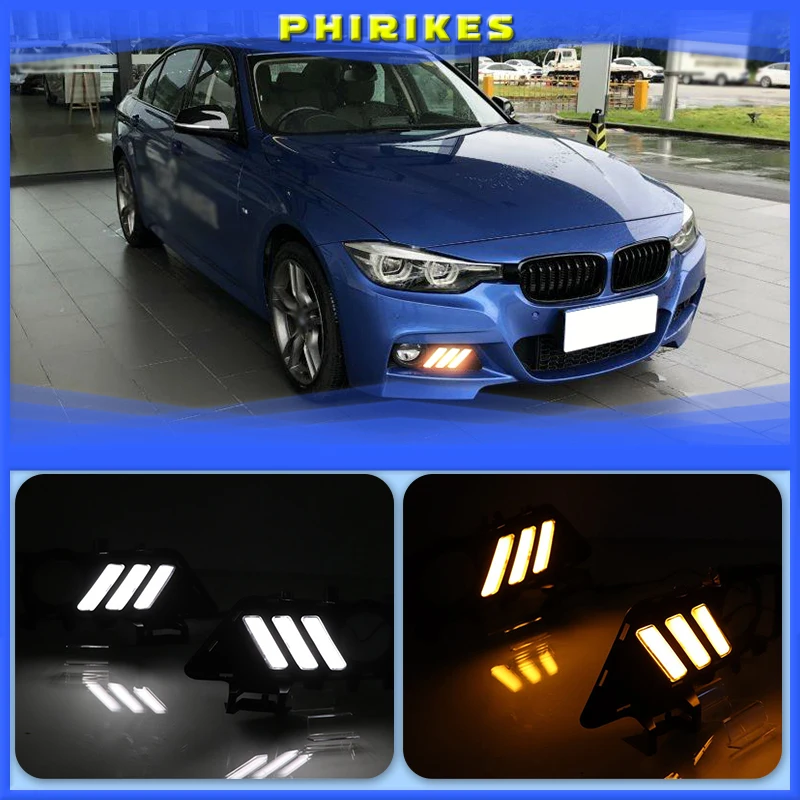 

For BMW F30 F35 3 Series 2013-2019 Daytime running lights LED DRL Fog lamp driving lights with Yellow Turn Signal Function Relay