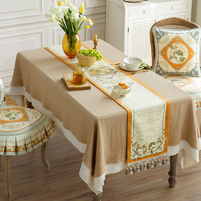Romantic Table Runner French Bed Flag Bedside Retro Coffee Table TV Cabinet Dining Table Two-color Tassel Edging Decorative Clot