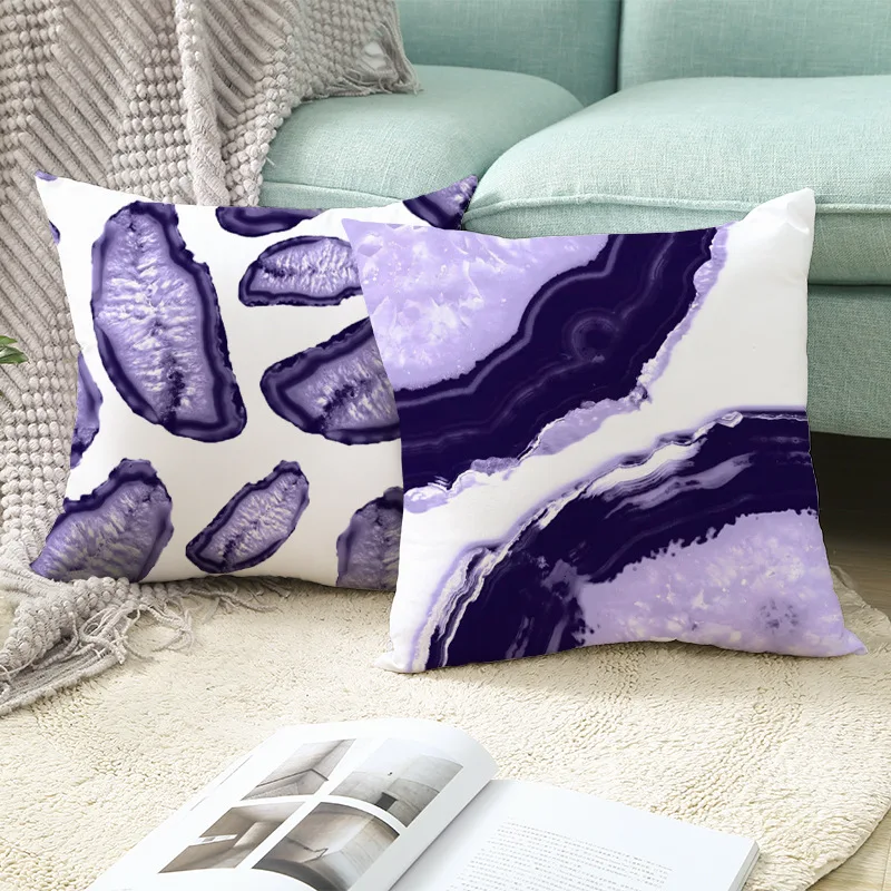 2020 NEW Violet Geometric Cushion Cover Hot Lavender Marble Texture Leaf Print Pillows Cover Modern Nordic Decorative Pillowcase