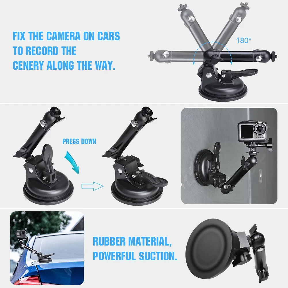 Action Camera Smartphone Suction Cup Race Car Cockpit Mount Motion Vehicle Windshied Hood Rooftop Holder for GoPro Sony Phone