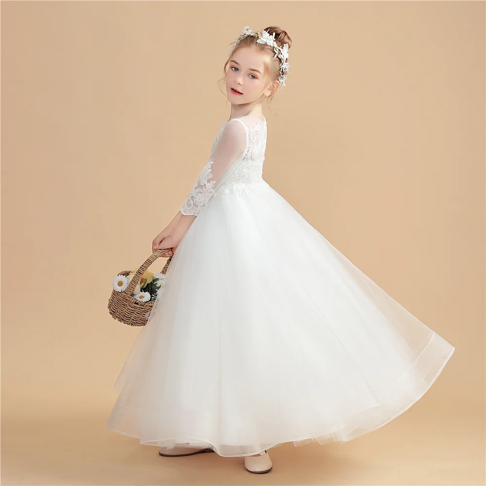 Appliques Princess Flower Girl Dress For Kids Wedding First Communion Festivity Celebration Birthday Party Ball Gown Event Prom