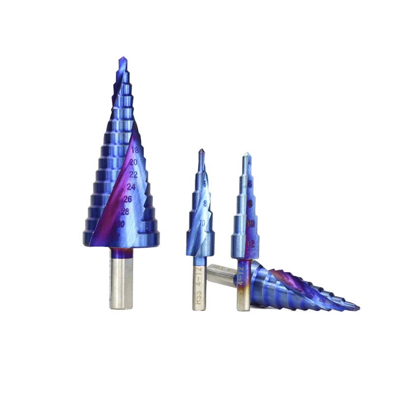 Hampton HSS 4-12/20/32mm Nano Blau Beschichtet Pagode Form Loch Cutter Dreieck Schaft Schritt bohrer Bit Power Tool Schritt Kegel Bohrer – Detail 3