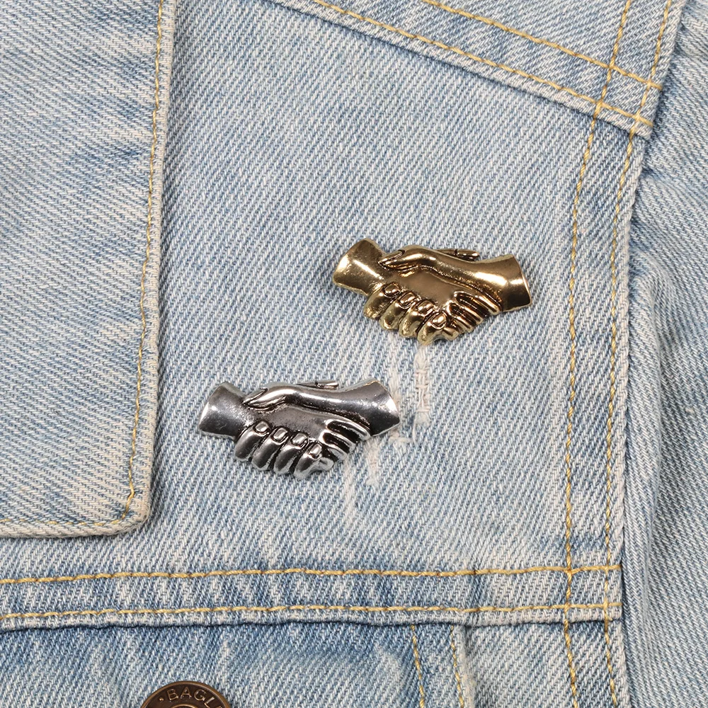 Handshakes Enamel Pins Hand Gesture Creative Brooches Badge Denim Clothes Lapel Buckle Pin Cooperation Jewelry Gifts For Friends