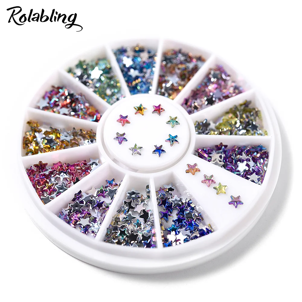 1Box 3mm Star Shaped 12 Colors Nail Art Rhinestone AB Rainbow Color Crystal Beads DIY Nail Art Decoration Accessories