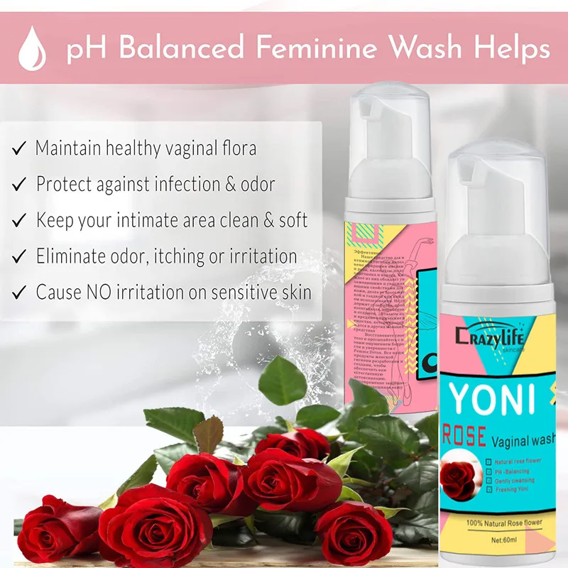 60ML Feminine Intimate Yoni Wash Natural Washing Foam Vaginal Herbs Washer Hygiene Vagina Detox Cleaning Care for Woman Health