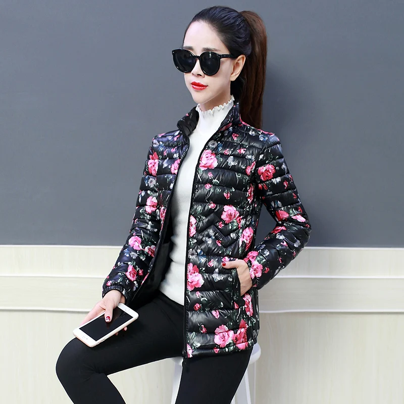 UHYTGF Winter Jacket Women Parka Winter Warm Fleece Short Slim Printing Fashion Coat Female Women Down Jacket 6XL Loose Size 456