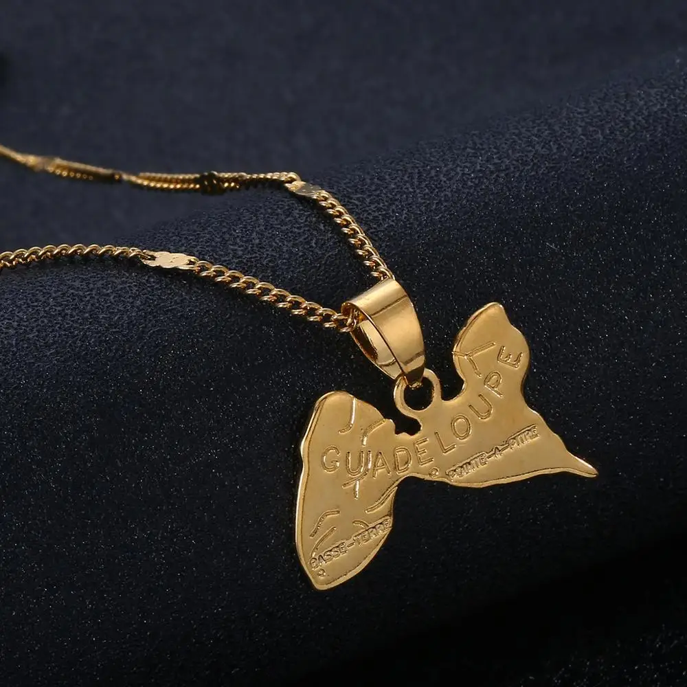 Gold Color Guadeloupe Map Pendant Necklace France Island Guadeloupe Map Charm Women Jewelry