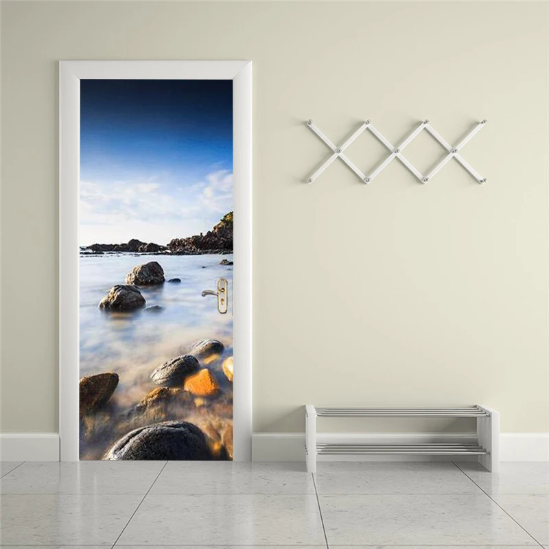 Self-adhesive sea view art door stickers home decoration door cover wall stickers mural porch wallpaper poster