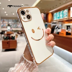 Gold Smile Phone Case for iPhone 13 12 11 Pro Max XR Xs Max Soft Luxury Happy Purple Black White Cases for iPhone 7 8 Plus Cover