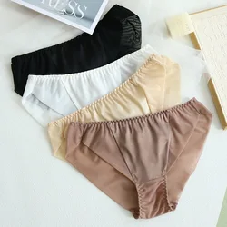 4 Pack Women Mulberry Silk Stretch Middle Rise Panties Silk Briefs Thin Breathe Freely Underwear Lingerie TU022