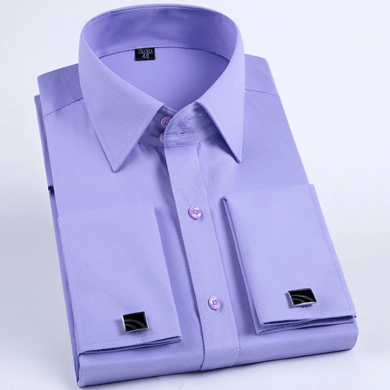 Mannen Franse Manchet Shirt Lange Mouw Slim Fit Smoking Shirts Met Manchetknopen Poly/Katoen Dubbele Knop Kraag