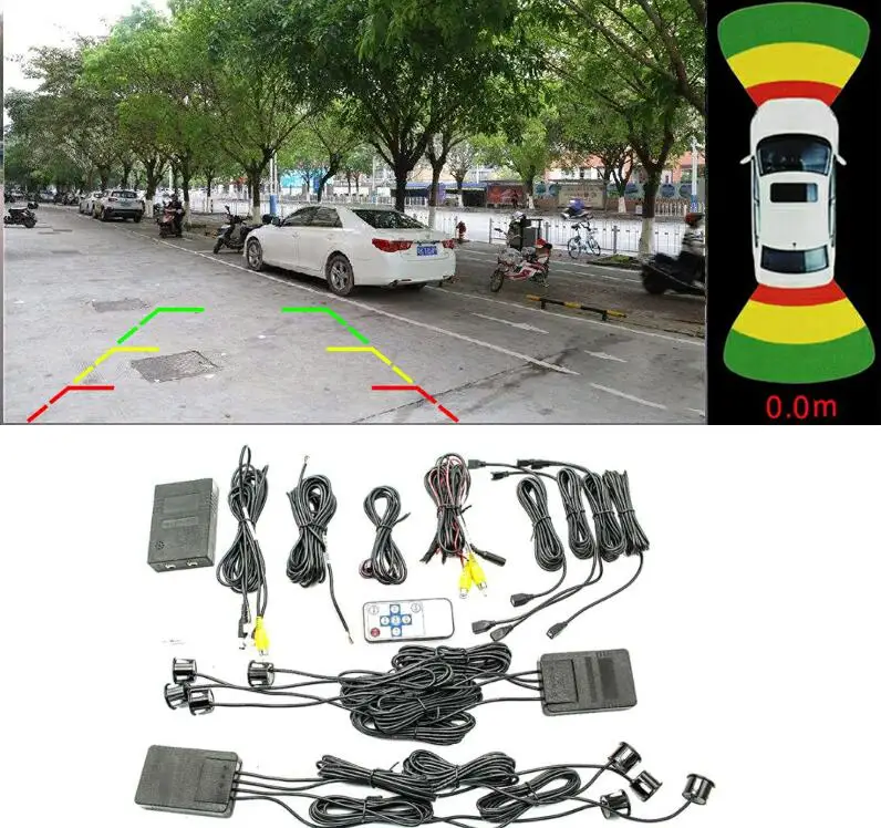 Sistema di rilevamento OPS colorato per auto piatta originale 8 radar Sensore Parktronic video Cicalino Allarme sistema video telecamera anteriore +