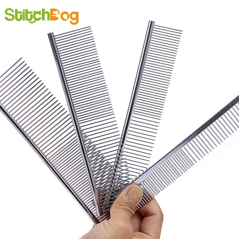 1pc Dog Comb Long Thick Hair Fur Removal Brush Stainless Steel Lightweight Pets Dog Cat Grooming Combs For Shaggy Dogs Barber