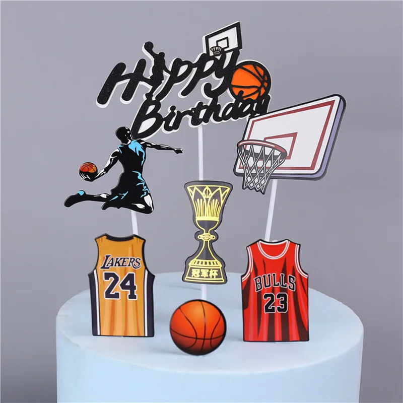 1 set Basketball happy birthday Cake Toppers Football Cupcake Toppers for Kids Boys Birthday Party cake decoration Baby shower