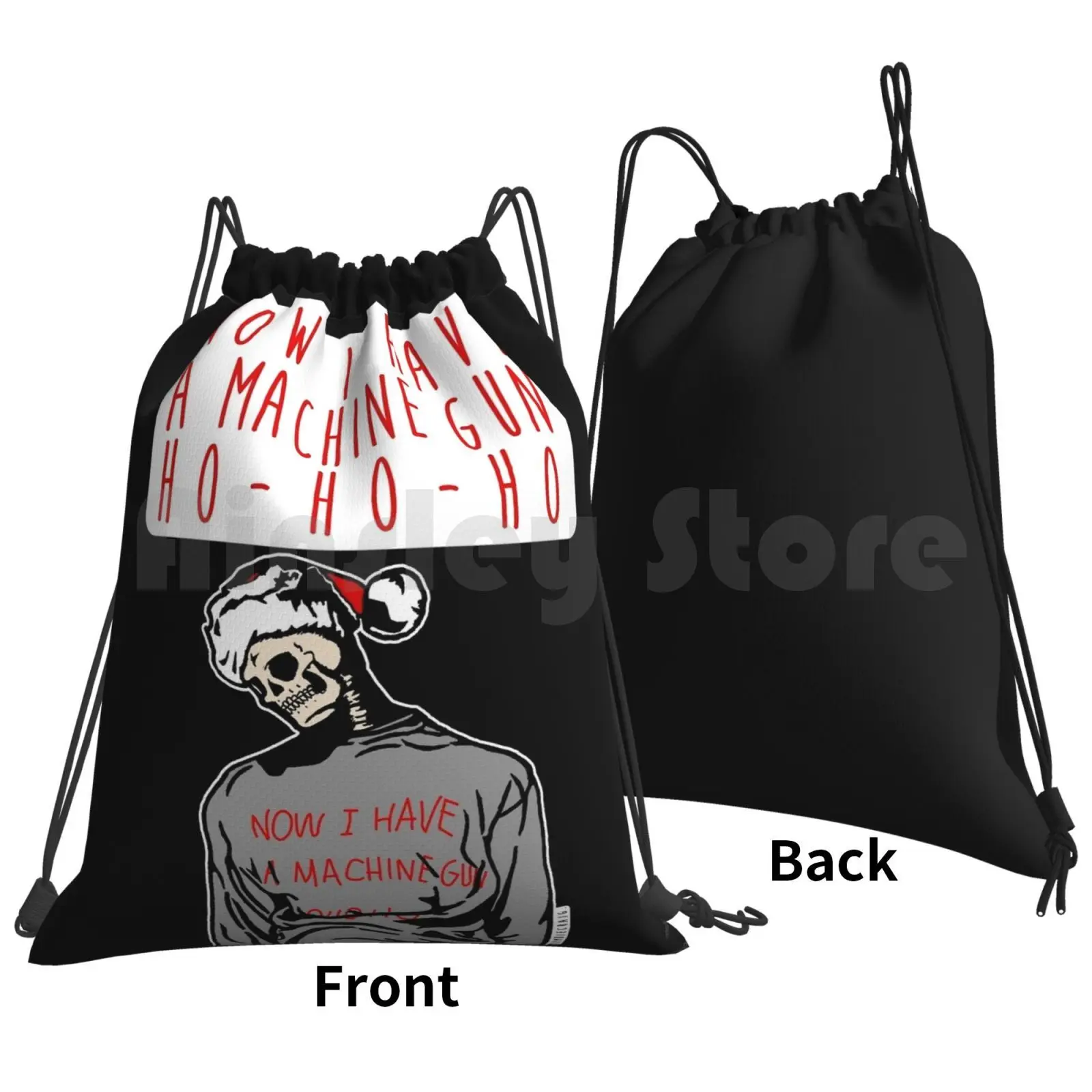 Ho-Ho-Ho Die Hard Christmas Backpack Drawstring Bag Riding Climbing Gym Bag Pop Art Pop Culture Skull Skeleton Christmas