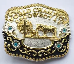 Wereldkampioen Cowboy Met Diamanten Kruis En Paard Western Riem Gesp Zilver Met Goud