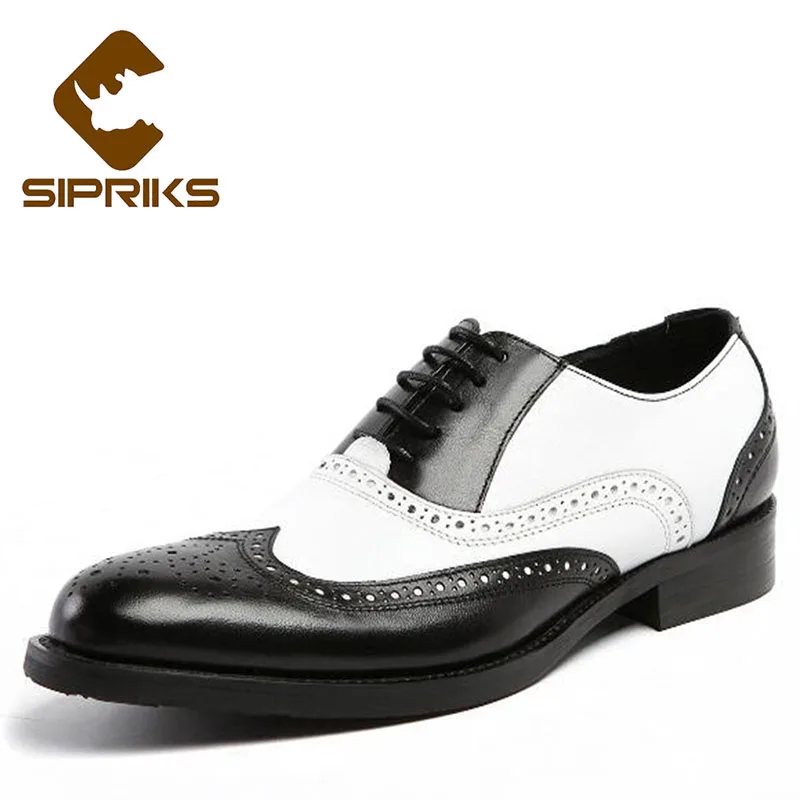 Sipriks Gent White Man Wingtip Dress Shoes Spectator Oxfords Male Shoes Brown Suit Brogues Grooms Wedding Shoes Business Men's