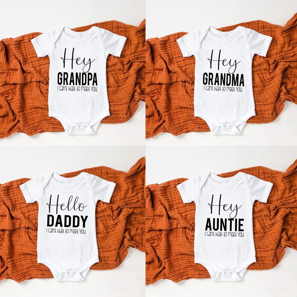 Hey Daddy/grandma/grandpa/auntie I Can't Wait To Meet You Newborn Baby Summer Short Sleeve Bodysuits Casual Baby Playsuit Ropa