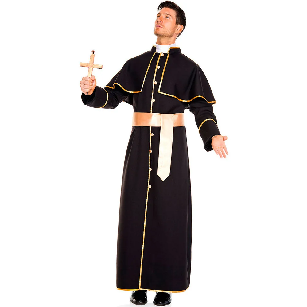 4Pcs Christian Priest Costume For Man Purim Halloween Cosplay Renaissance God Father Missionary Pastor Catholic Clothes