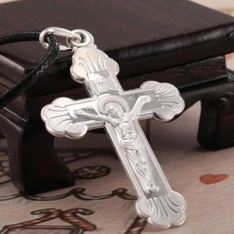 BOCAI 2021 Trendy New Real 100% S990 Pure Silver Jewelry Fashion Jesus Cross Pendant for Men and Women